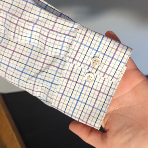 Michael by Michael Kors Brand Non Iron White Button Down Blue and Purple Checks - Picture 4 of 7